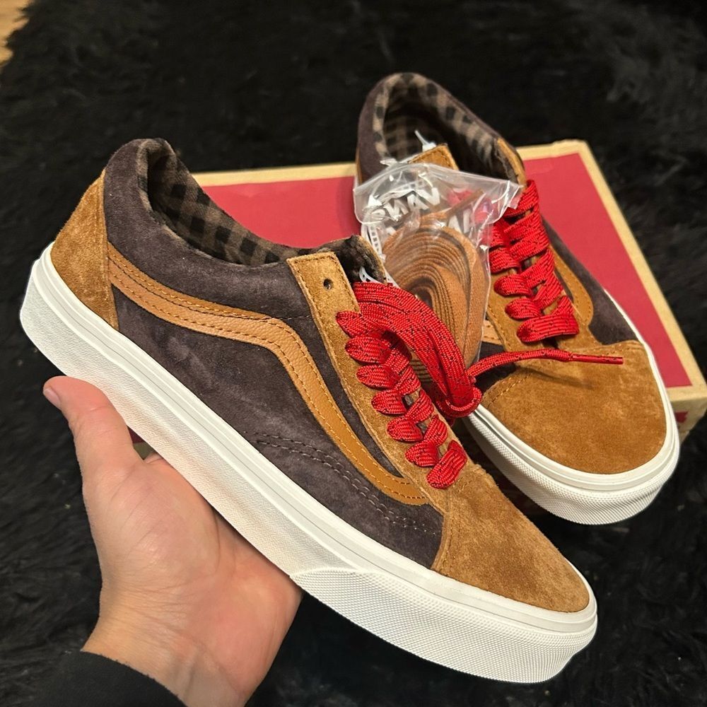 VANS old skool plaid glazed ginger suede lace up shoes sneakers women’s 8 new